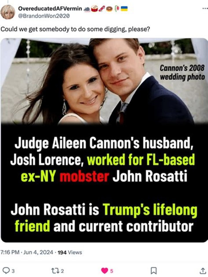 Aileen Cannon husband is Josh Lorence & they have 2 children together