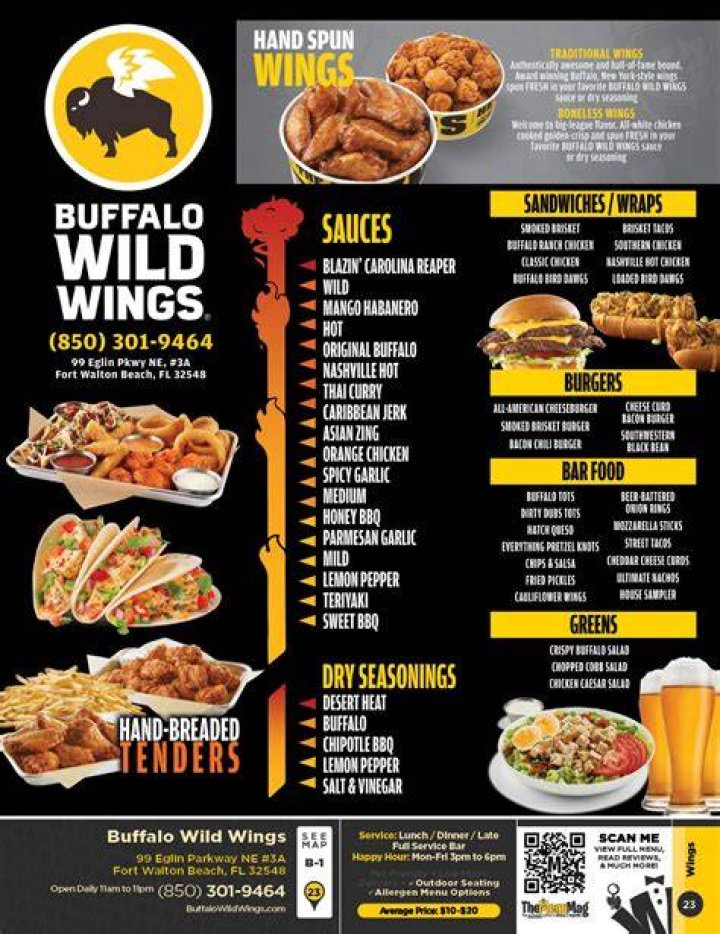 buffalo wild wings menu