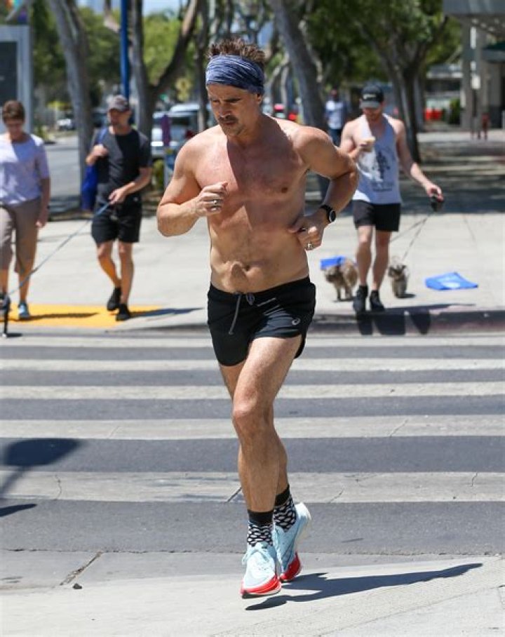 Colin Farrell shows off his hot bod as he goes shirtless for jog in LA