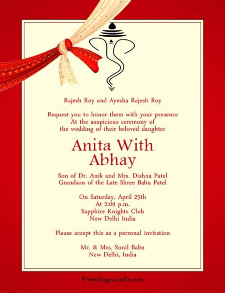 Indian Wedding Invitation Wording Samples Wordings and Messages