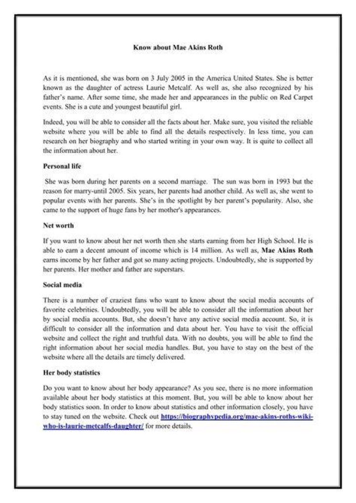 Mae Akins Roth Biography Family, Personal life and Education