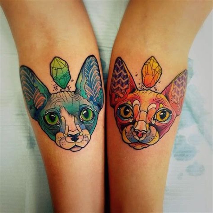 Two Sphynx Cats Matching Tattoos on Arms Best Tattoo Ideas Gallery